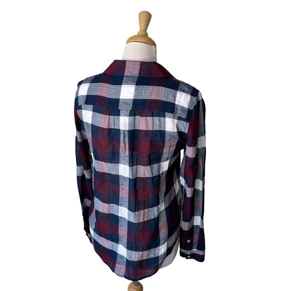 PAIGE Neve Button-Down Plaid Shirt  Burgundy Size SMALL NWT - Picture 4 of 13